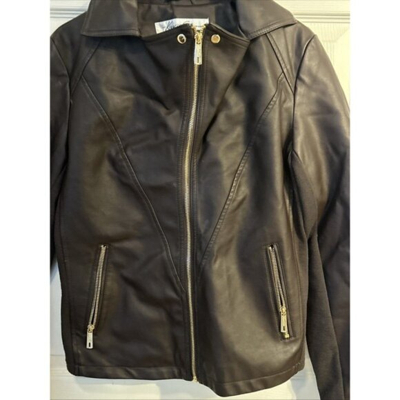 Kenneth Cole Reaction Womens  Moto Jacket Size S Dark Brown Faux Leather‎ Zipper - Picture 2 of 8